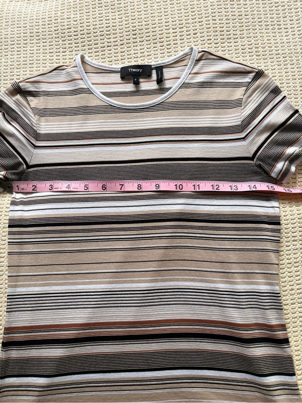 Theory black tan white striped Tshirt - Picture 5 of 6